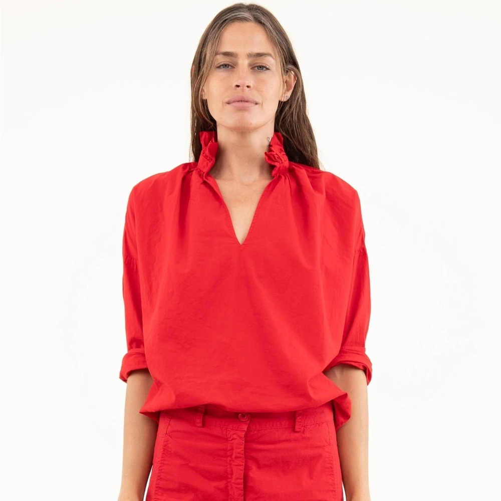 Aβ Shirt Thing PENELOPE CABO POPPY Red V Neck Blouse Long Sleeve